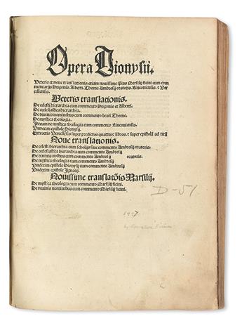DIONYSIUS, the Areopagite, pseudo-. Opera.  1502-03